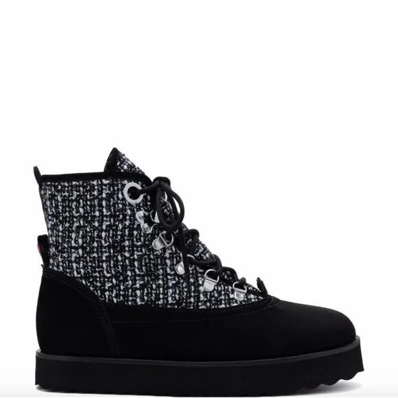 Larroude Vail Waterproof Suede Tweed Lace Up Boots Black