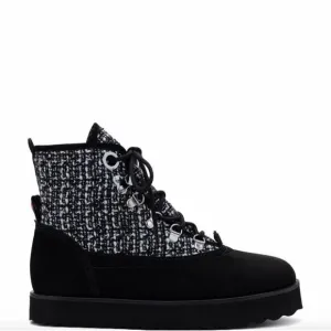 Larroude Vail Waterproof Suede Tweed Lace Up Boots Black