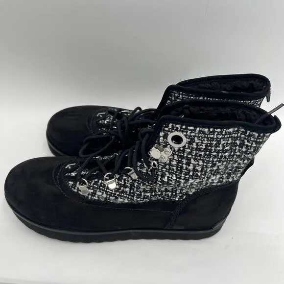 Larroude Vail Waterproof Suede Tweed Lace Up Boots Black