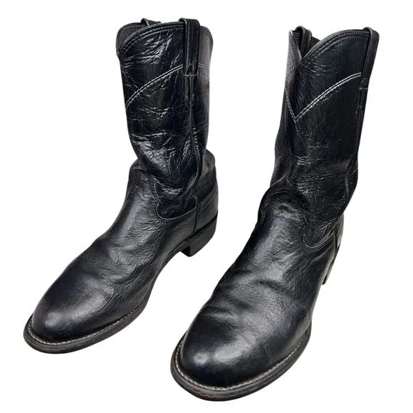 Larry Mahan Men’s Black Leather Cowboy Boots Size US 7.5 D