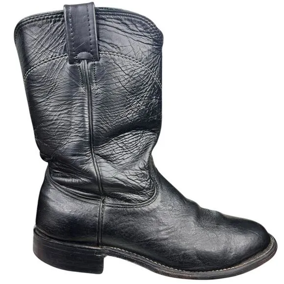 Larry Mahan Men’s Black Leather Cowboy Boots Size US 7.5 D