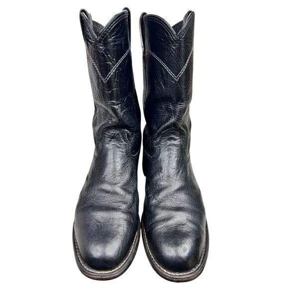 Larry Mahan Men’s Black Leather Cowboy Boots Size US 7.5 D