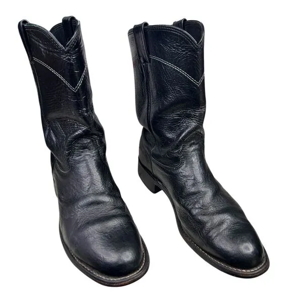 Larry Mahan Men’s Black Leather Cowboy Boots Size US 7.5 D
