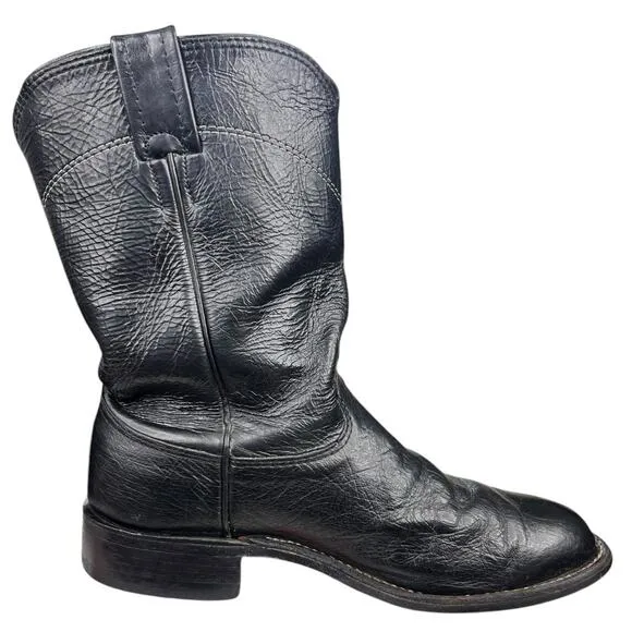 Larry Mahan Men’s Black Leather Cowboy Boots Size US 7.5 D