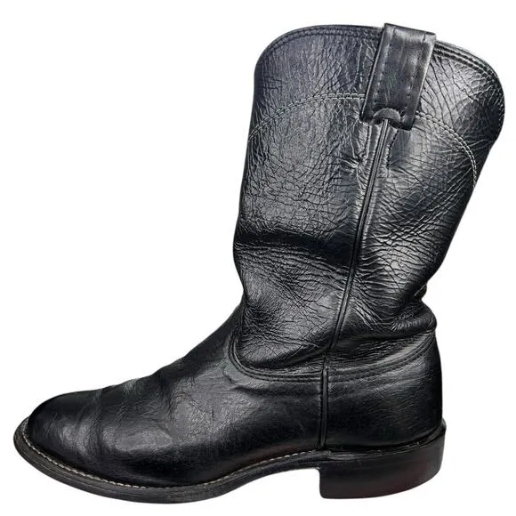 Larry Mahan Men’s Black Leather Cowboy Boots Size US 7.5 D