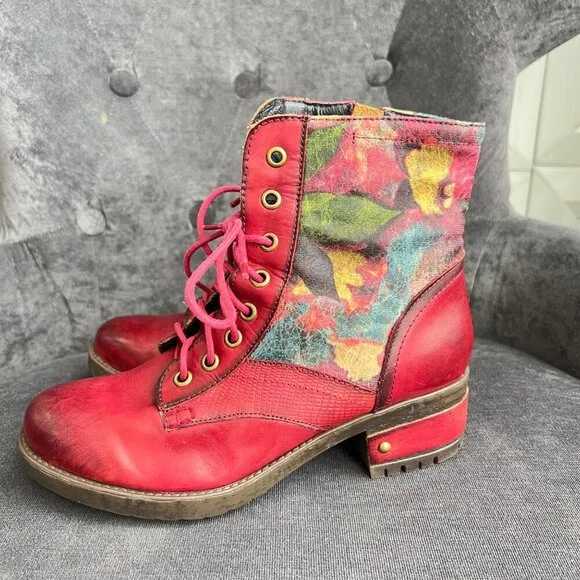 L’artiste Women Marty lace up boots, Red, Size 37