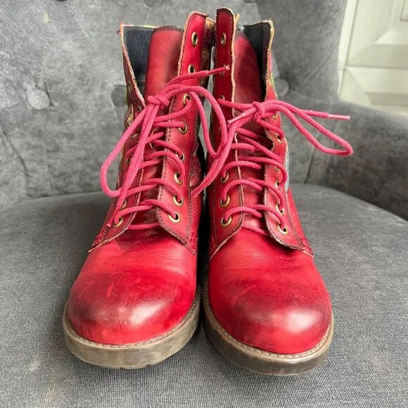 L’artiste Women Marty lace up boots, Red, Size 37