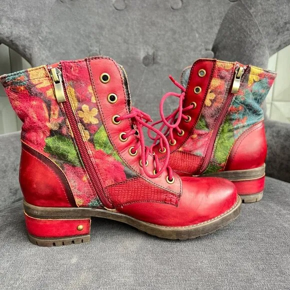 L’artiste Women Marty lace up boots, Red, Size 37