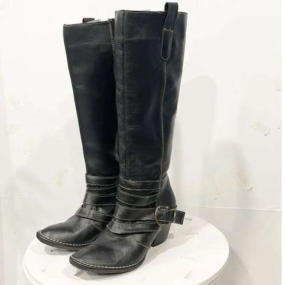 Lassen Women Genuine Leather Tall Boots Thick Stitch Mexico Western Black Sz 8