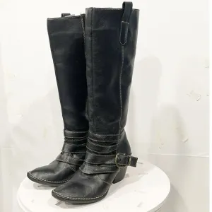 Lassen Women Genuine Leather Tall Boots Thick Stitch Mexico Western Black Sz 8