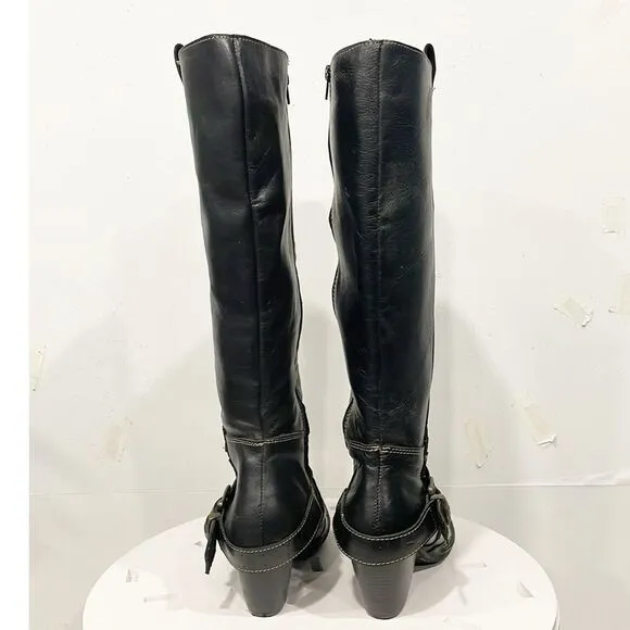 Lassen Women Genuine Leather Tall Boots Thick Stitch Mexico Western Black Sz 8