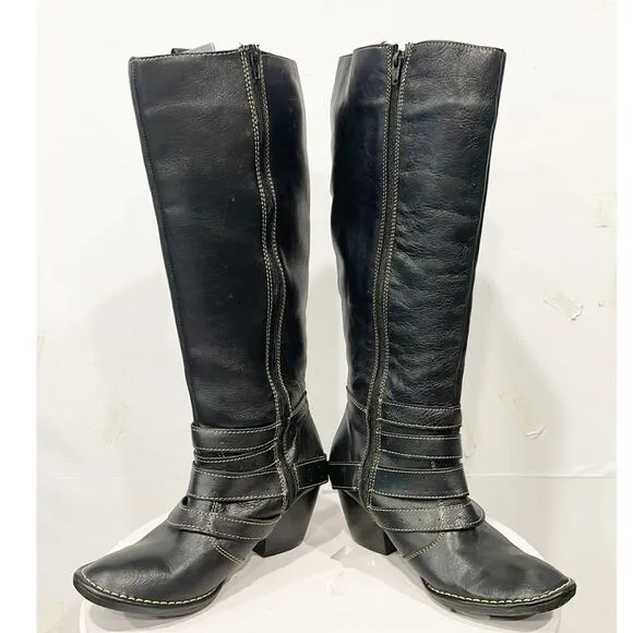Lassen Women Genuine Leather Tall Boots Thick Stitch Mexico Western Black Sz 8