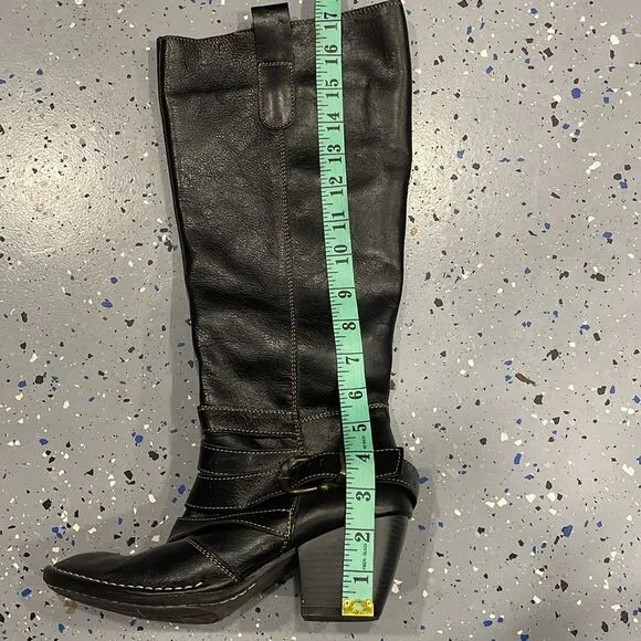 Lassen Women Genuine Leather Tall Boots Thick Stitch Mexico Western Black Sz 8