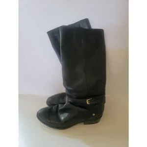 Lauren By Ralph Lauren Women's Black Leather Buckle Mid-Calf Boots Size 8.5