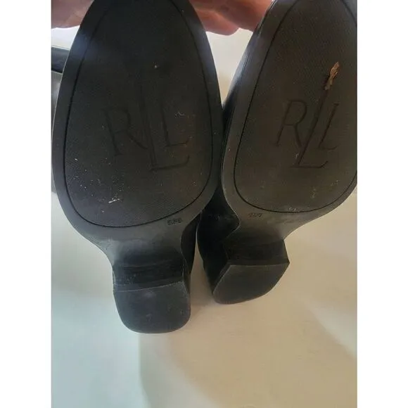 Lauren By Ralph Lauren Women's Black Leather Buckle Mid-Calf Boots Size 8.5