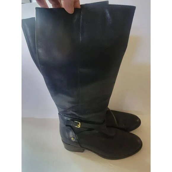 Lauren By Ralph Lauren Women's Black Leather Buckle Mid-Calf Boots Size 8.5