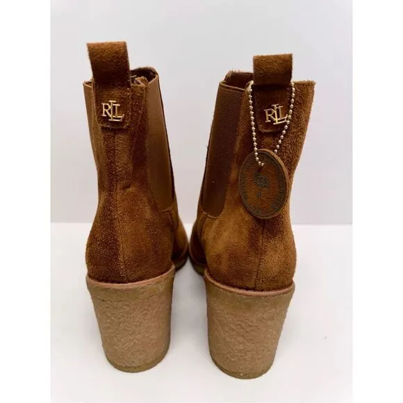 Lauren Ralph Lauren Boots Size 8.5 Women Brown Suede Water Resistant Chelsea
