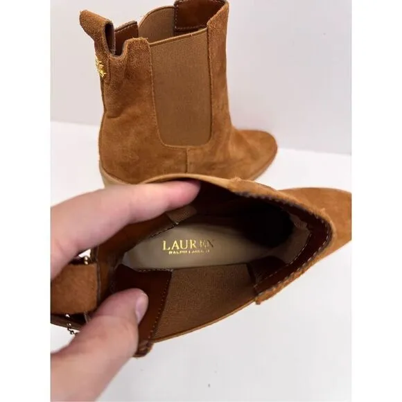 Lauren Ralph Lauren Boots Size 8.5 Women Brown Suede Water Resistant Chelsea