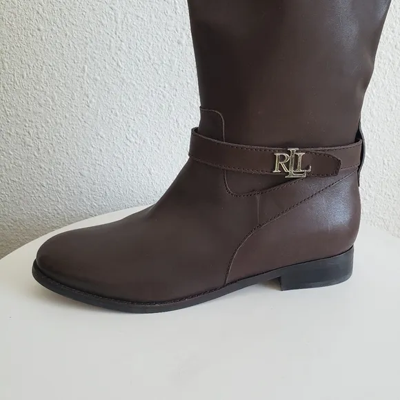 Lauren Ralph Lauren Brittaney Women Brown Leather Riding Boots
