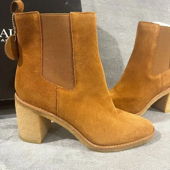 Lauren Ralph Lauren Women Marianna Block Heel Chelsea Boots Sz 10B Tan Gum Sole
