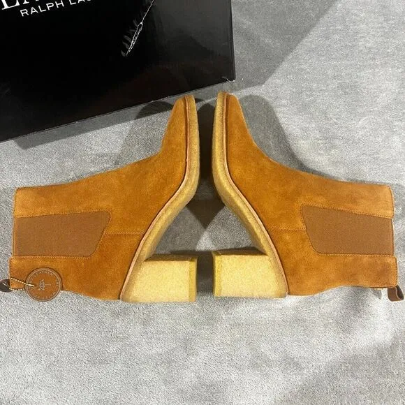 Lauren Ralph Lauren Women Marianna Block Heel Chelsea Boots Sz 10B Tan Gum Sole