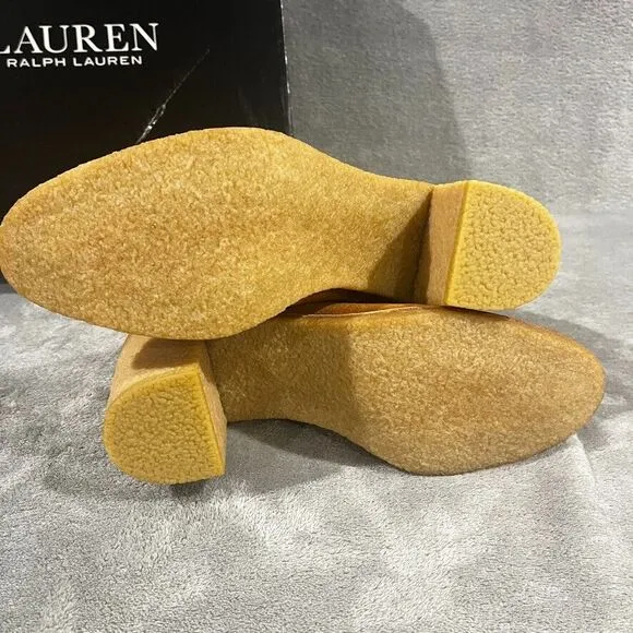 Lauren Ralph Lauren Women Marianna Block Heel Chelsea Boots Sz 10B Tan Gum Sole
