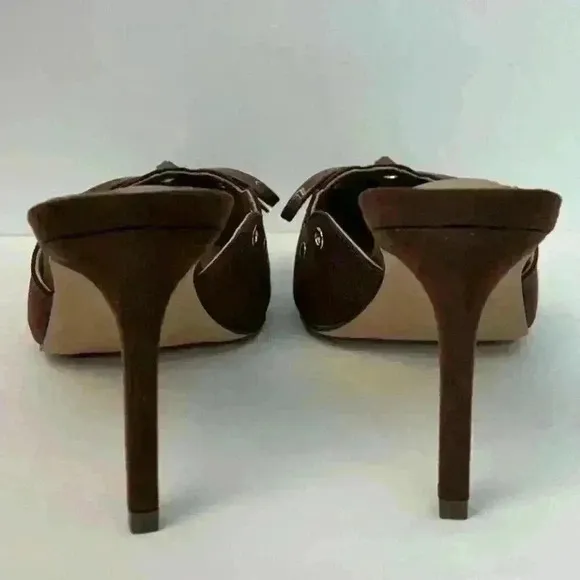 Liliana Bow Tie Mule Heels Pointed Toe Stilettos Brown Chocolate