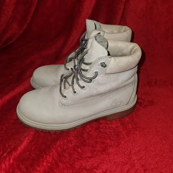 Linden Woods Timberland Premium 6 Waterproof Boots Ivory Gray Nubuck Boys Size 5