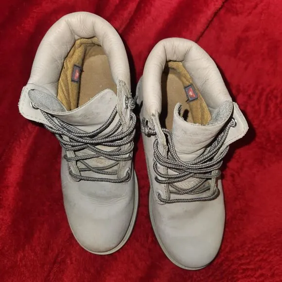Linden Woods Timberland Premium 6 Waterproof Boots Ivory Gray Nubuck Boys Size 5