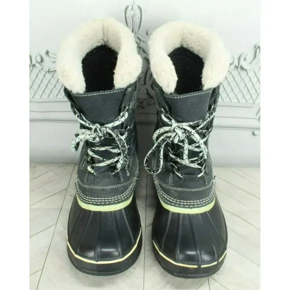 LL Bean Black Suede Removable Lining Insulated Duck Boots Size 6 M