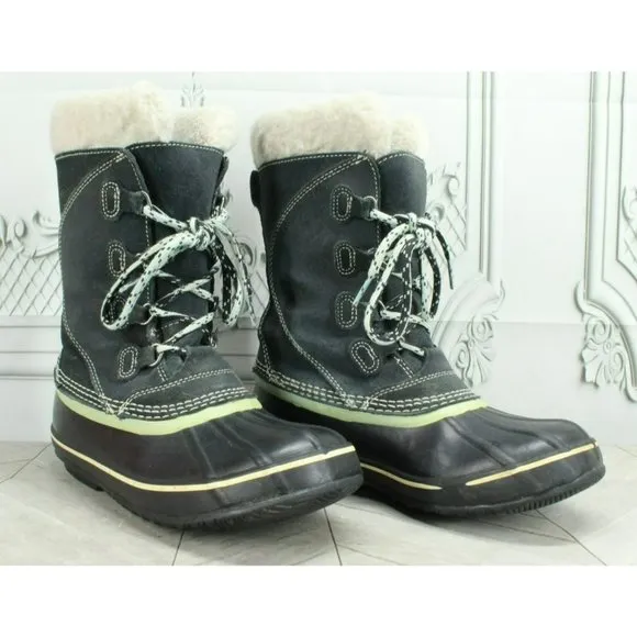 LL Bean Black Suede Removable Lining Insulated Duck Boots Size 6 M