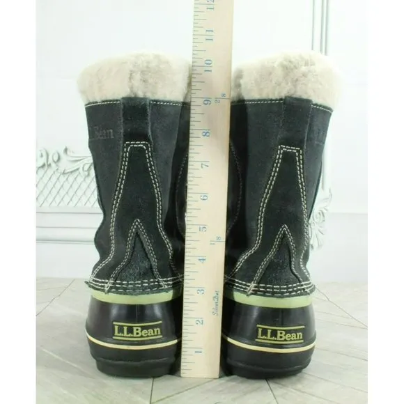 LL Bean Black Suede Removable Lining Insulated Duck Boots Size 6 M
