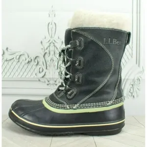LL Bean Black Suede Removable Lining Insulated Duck Boots Size 6 M