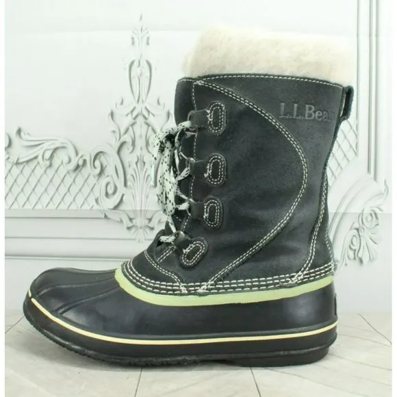 LL Bean Black Suede Removable Lining Insulated Duck Boots Size 6 M