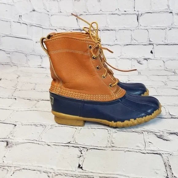 LL BEAN Boots blue rubber leather 6