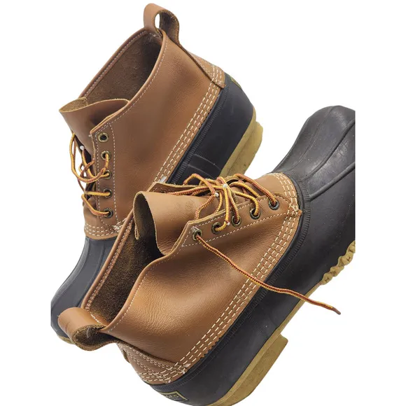 L.L. Bean Boots Men 12M Brown Leather Rubber Duck Hunting Rain Made in USA Maine