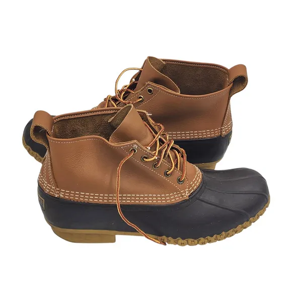 L.L. Bean Boots Men 12M Brown Leather Rubber Duck Hunting Rain Made in USA Maine
