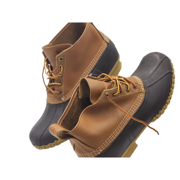 L.L. Bean Boots Men 12M Brown Leather Rubber Duck Hunting Rain Made in USA Maine