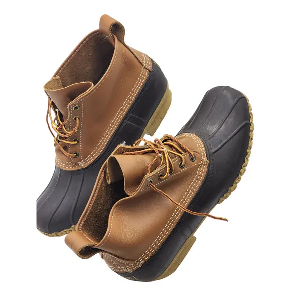 L.L. Bean Boots Men 12M Brown Leather Rubber Duck Hunting Rain Made in USA Maine