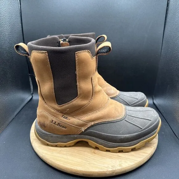 LL Bean Storm Chaser Boots Men Size 10 Tall Brown Leather Black Rubber Toe
