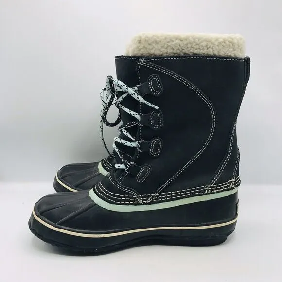 LL Bean Suede Lace-Up Duck Snow Boots Felt Lined 284882 Women Size 7 Med CLEAN