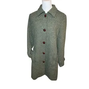 L.L. Bean Women Coat Medium Green Wool Blend Tweed Vintage Academia Classic