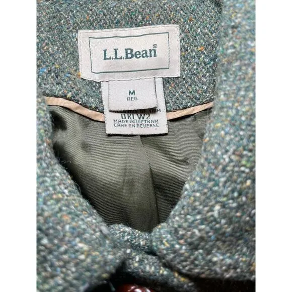 L.L. Bean Women Coat Medium Green Wool Blend Tweed Vintage Academia Classic