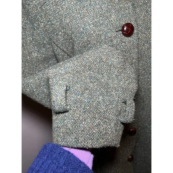 L.L. Bean Women Coat Medium Green Wool Blend Tweed Vintage Academia Classic