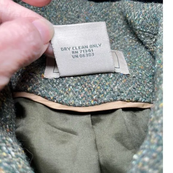 L.L. Bean Women Coat Medium Green Wool Blend Tweed Vintage Academia Classic