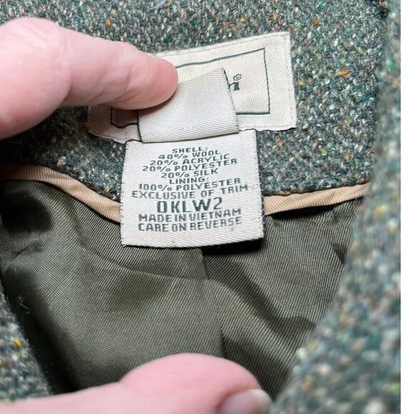 L.L. Bean Women Coat Medium Green Wool Blend Tweed Vintage Academia Classic