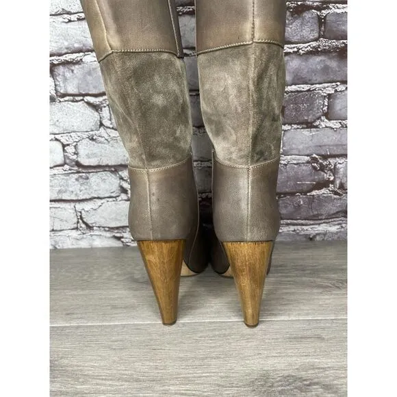 Loeffler Randall Grey Leather Suede Tall Riding Heel Boots Women Sz 8.5B US/39EU