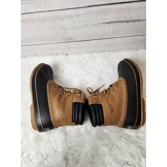 London Fog Mens Ashford 3 Duck Boots‎ Brown Black Leather Lace Up Insulated 13 M