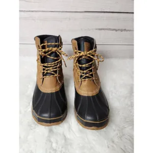 London Fog Mens Ashford 3 Duck Boots‎ Brown Black Leather Lace Up Insulated 13 M