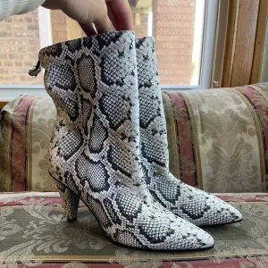 Longchamp Python Print Leather Heel Ankle Boots. Size 39 Women